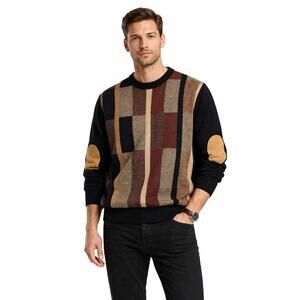 Vintage Norm Thompson Patchwork Sweater XL Wool Blend Elbow Patch Academia - XL